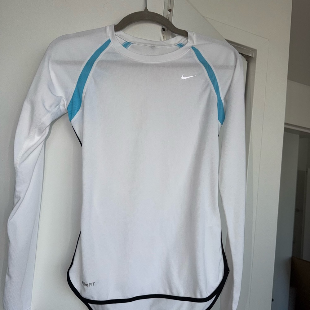 Nike White and Light Blue Performance Top